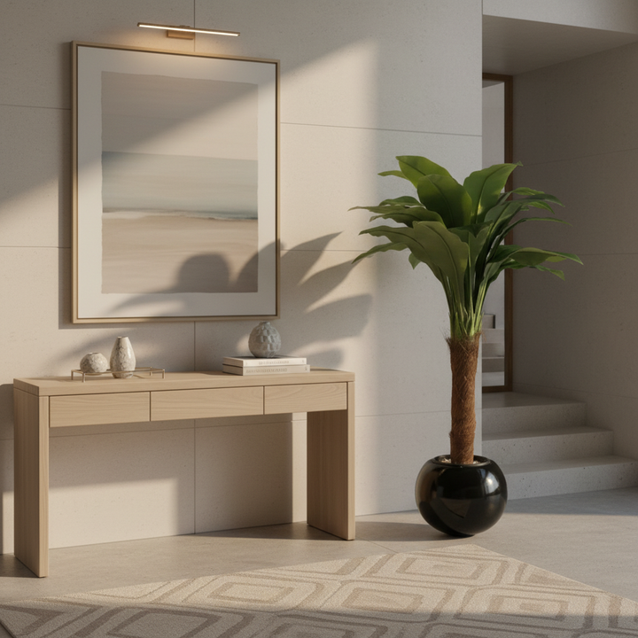 Artificial dracaena tree in modern entryway