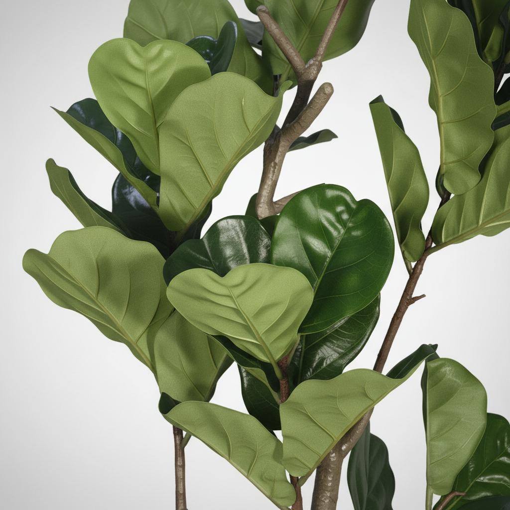 Close-up of artificial boxwood green foliage on white studio background
