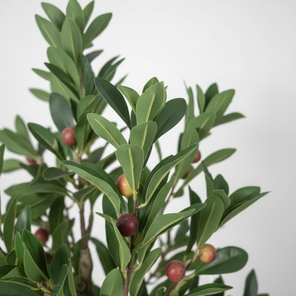 Close-up of leaves and fruits on cherry tree branches