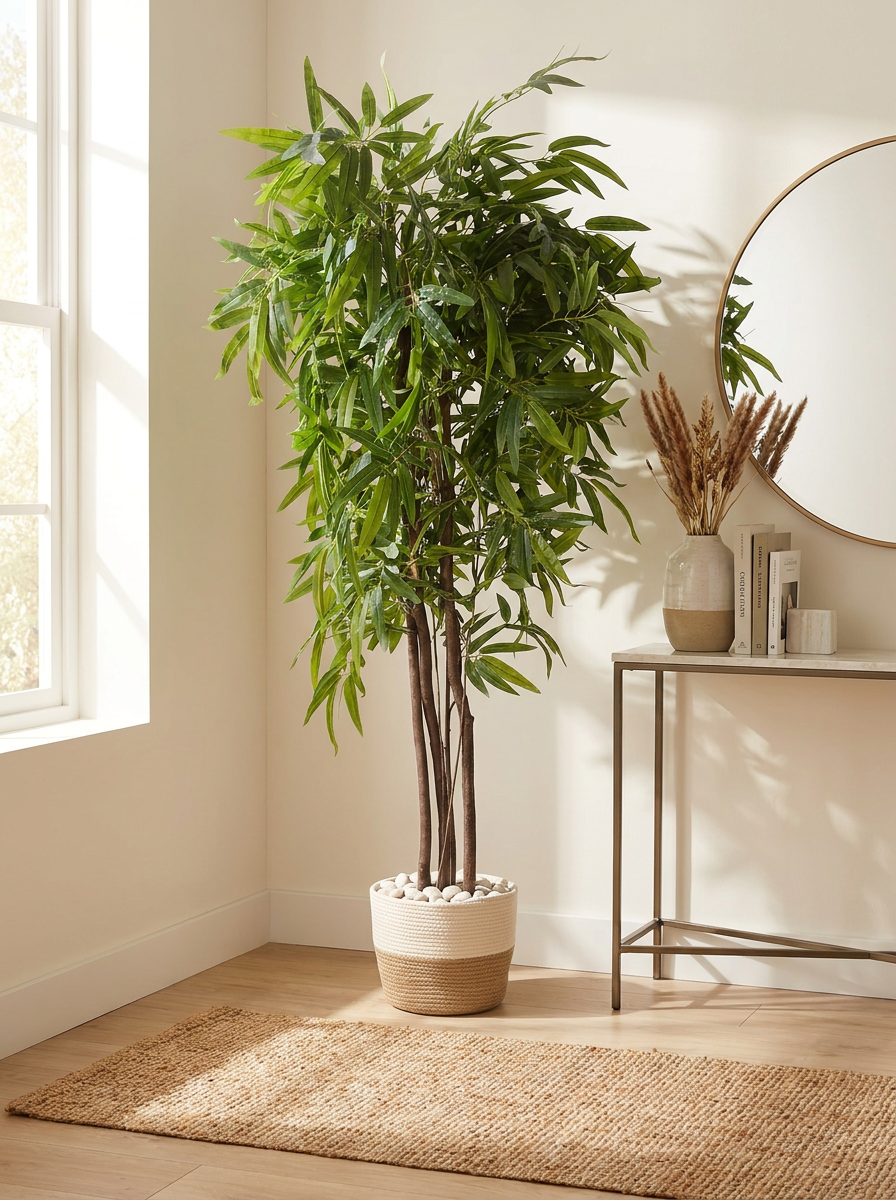 Artificial willow tree in home entryway lifestyle setting