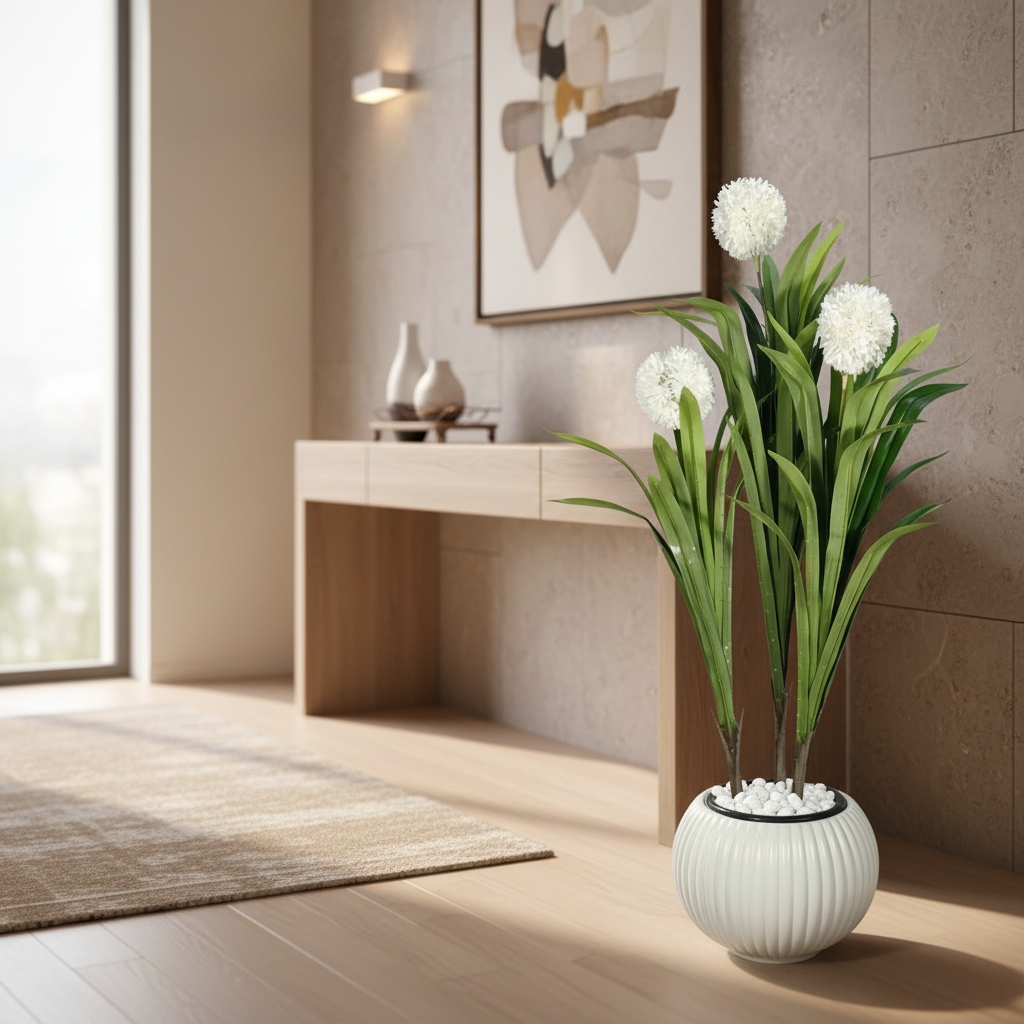 Artificial monstera in stylish modern entryway