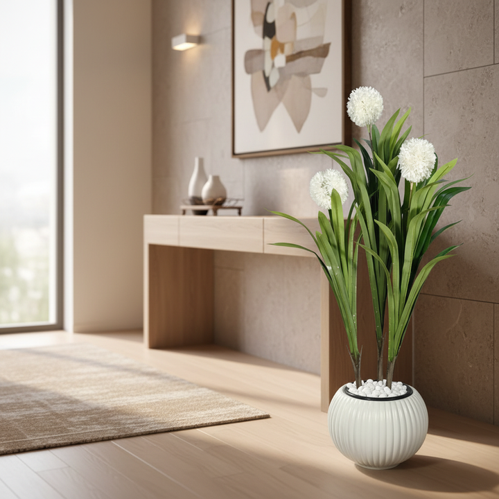 Artificial monstera in stylish modern entryway