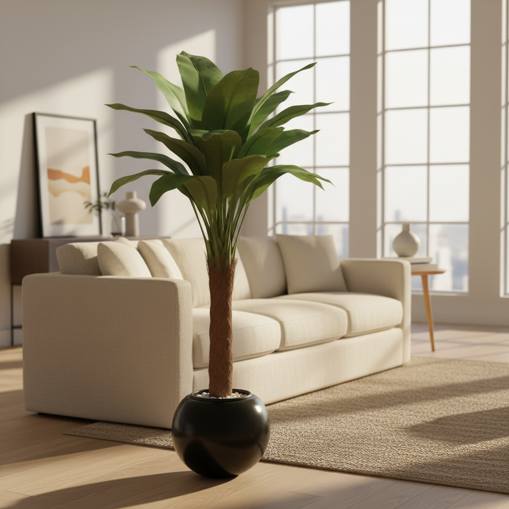 Artificial dracaena tree in modern living room