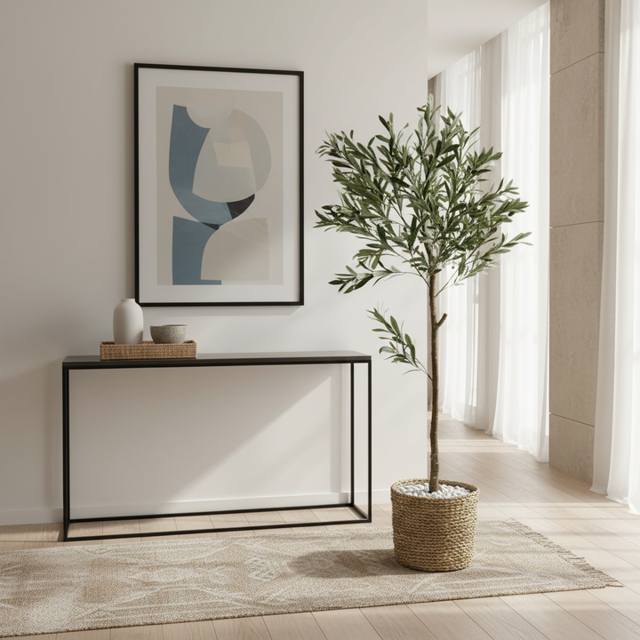 Lush artificial greenery plant in stylish modern entryway