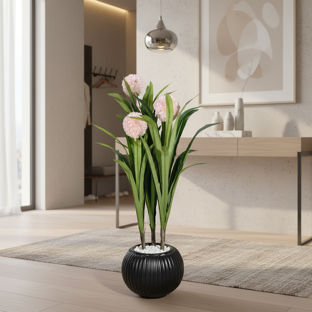 Artificial baby's breath in stylish modern entryway