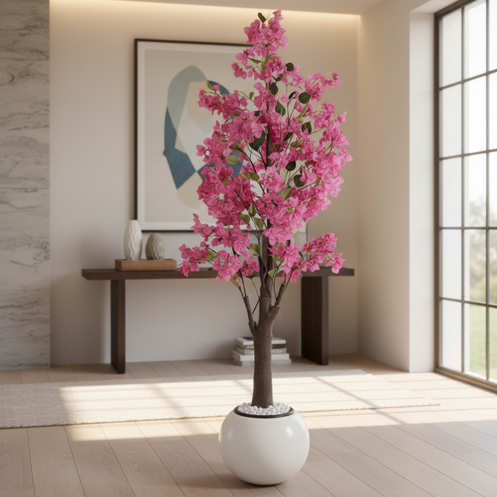 Artificial fern tree in stylish modern entryway