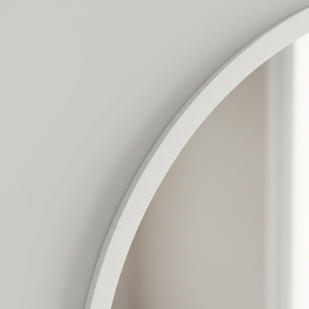 Close-up of the white mirror frame corner and texture