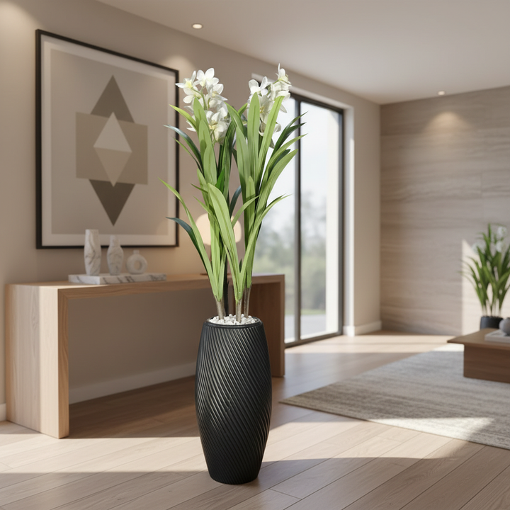 Artificial asparagus fern in stylish modern entryway