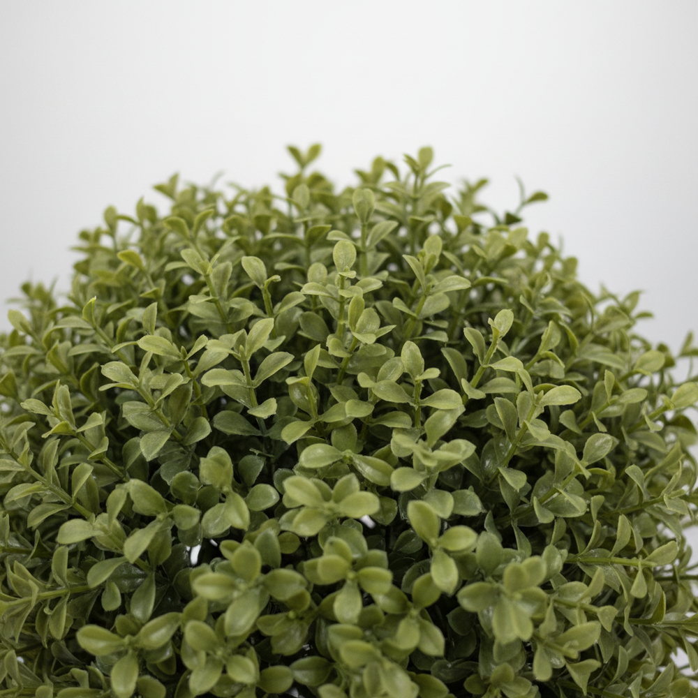 Close-up of artificial fern delicate feathery fronds on white studio background