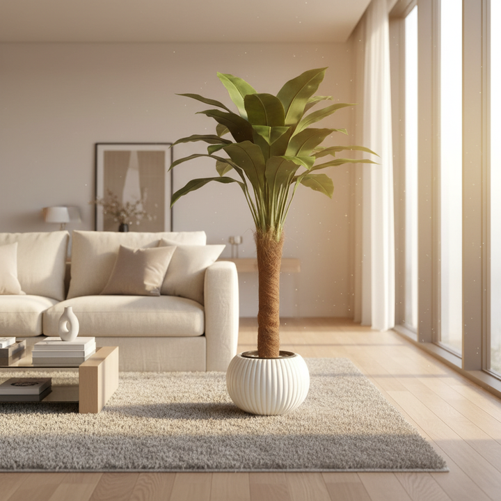 Artificial philodendron tree in modern living room