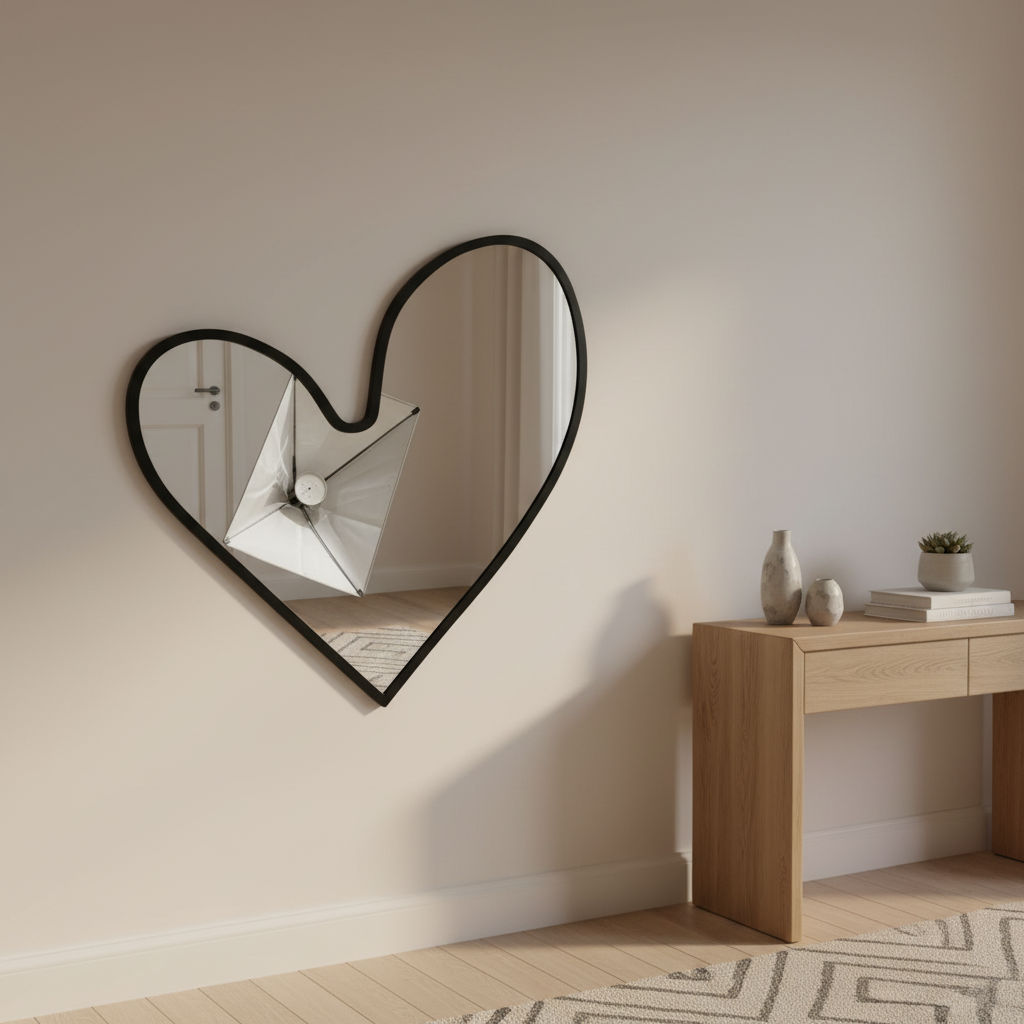 Heart-shaped mirror in modern entryway