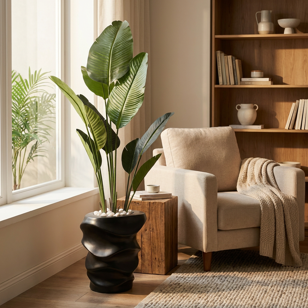 Artificial indoor plant styled in a modern living room