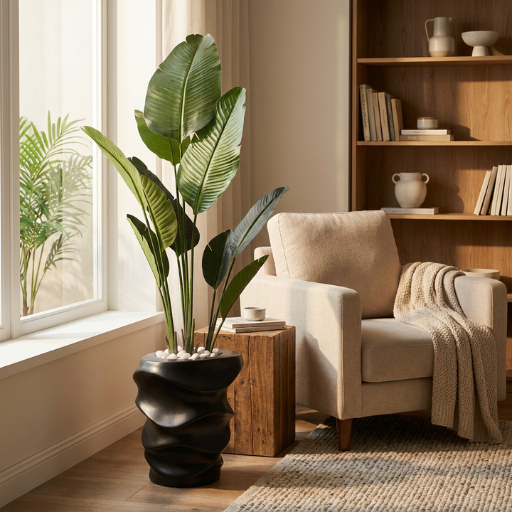 Artificial indoor plant styled in a modern living room