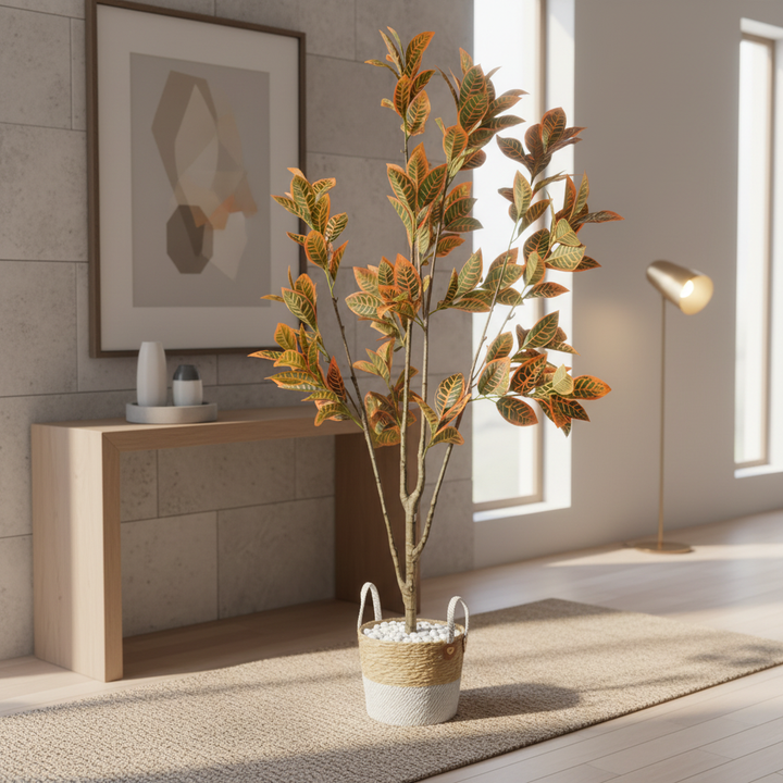 Artificial Ficus tree in stylish modern entryway