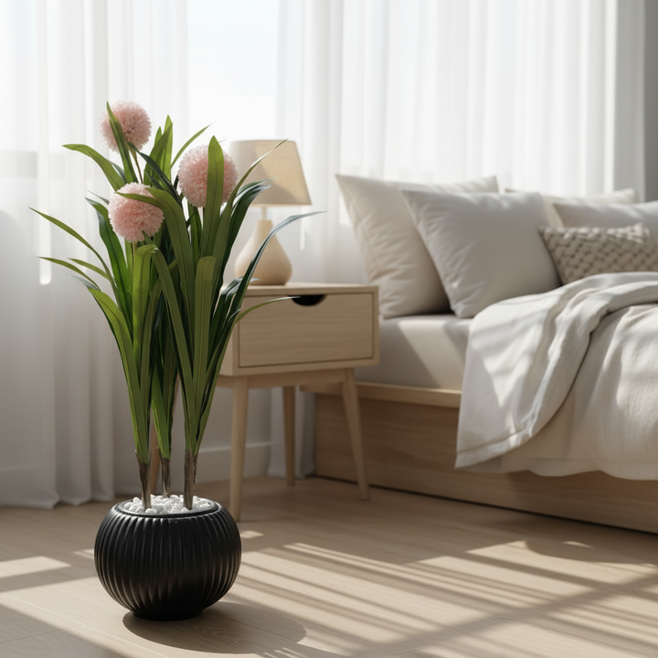 Artificial baby's breath in serene bedroom corner