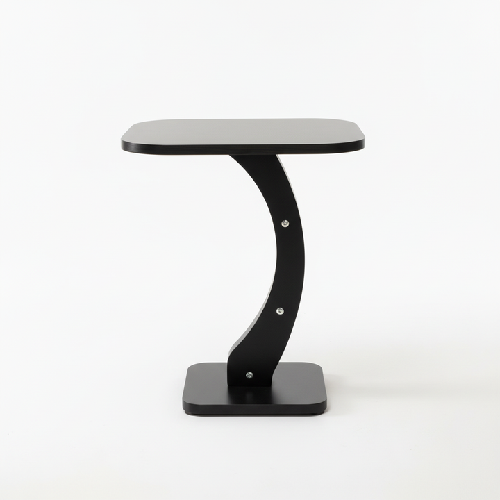 Black curved side table professional studio front view perfect lighting