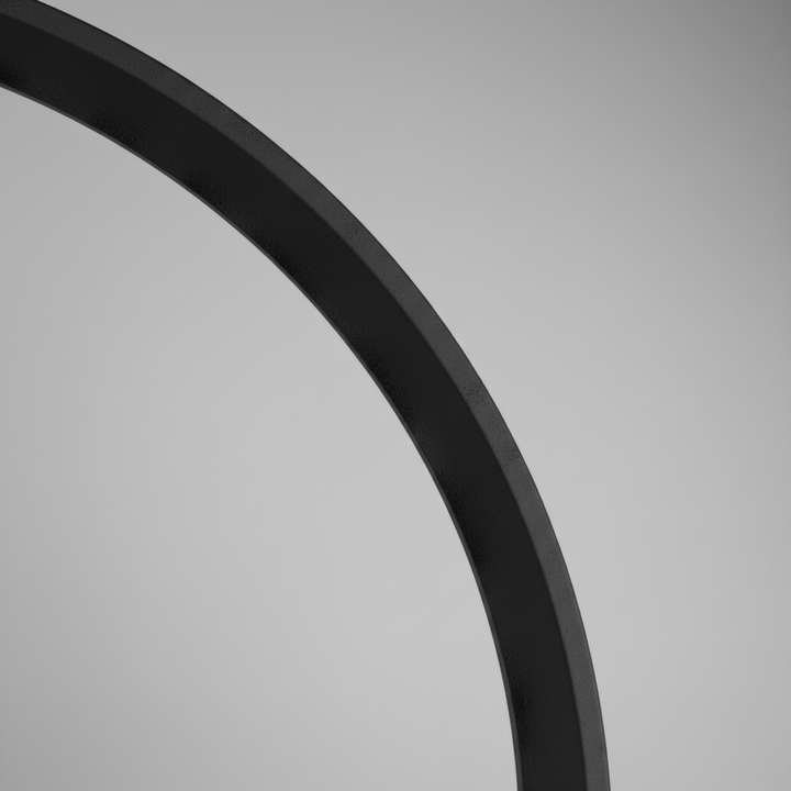 Close-up of the black mirror frame corner and texture