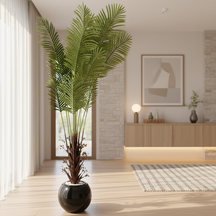 Artificial snake plant in stylish modern entryway