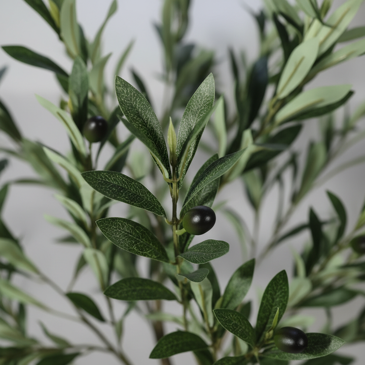 Close-up of artificial plant leaves on white studio background