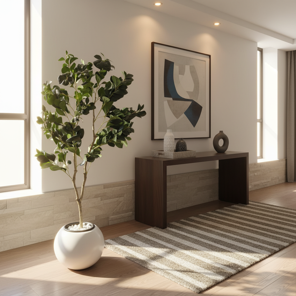 Artificial dracaena in stylish modern entryway