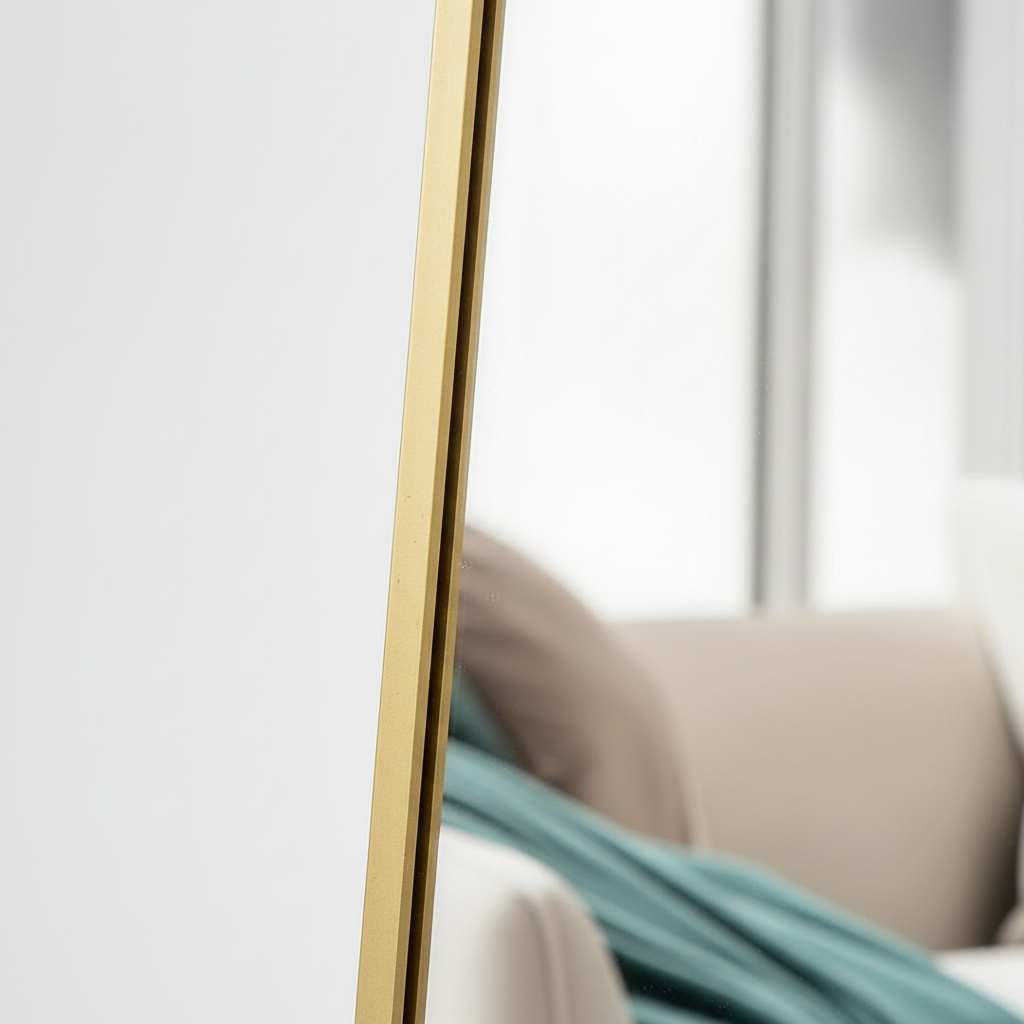 Close-up of gold wooden frame detail showing grain and craftsmanship