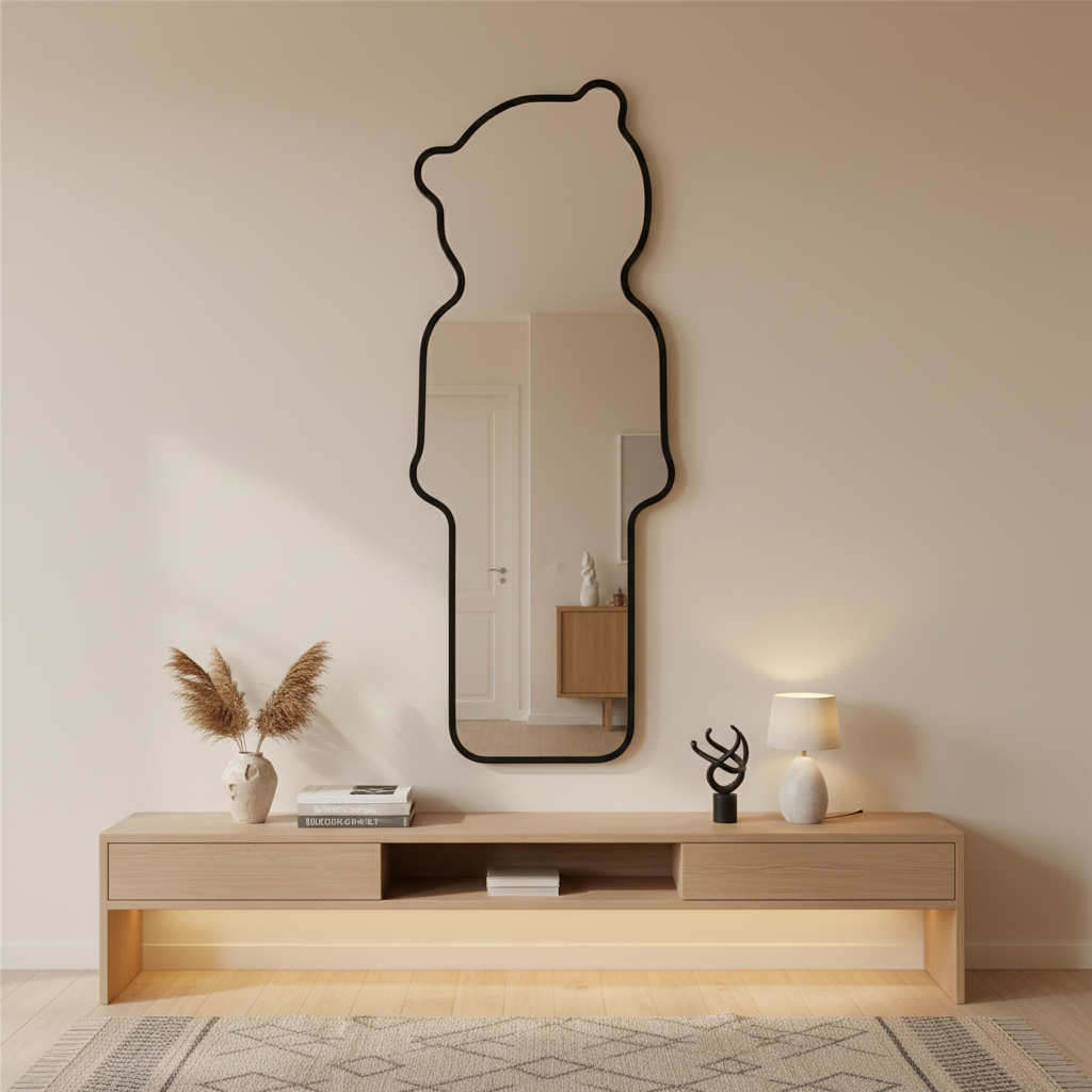 Bear-shaped mirror in modern entryway