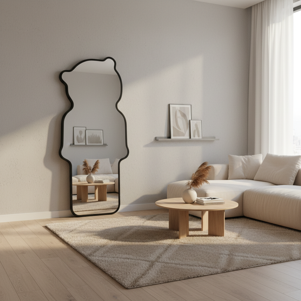 Bear-shaped mirror in modern living room as focal point