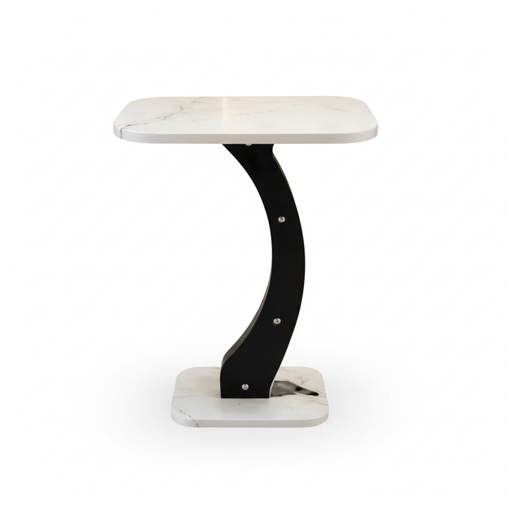White marble side table professional studio front view perfect lighting