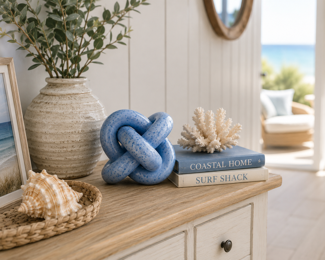 Coastal Blue Ceramic Knot Sculpture