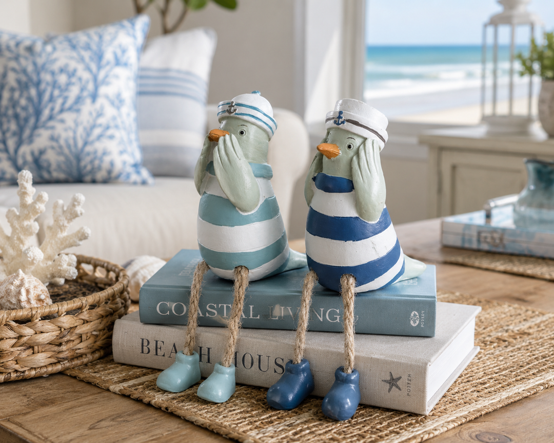 Coastal Sailor Bird Figurine Set with Dangling Legs