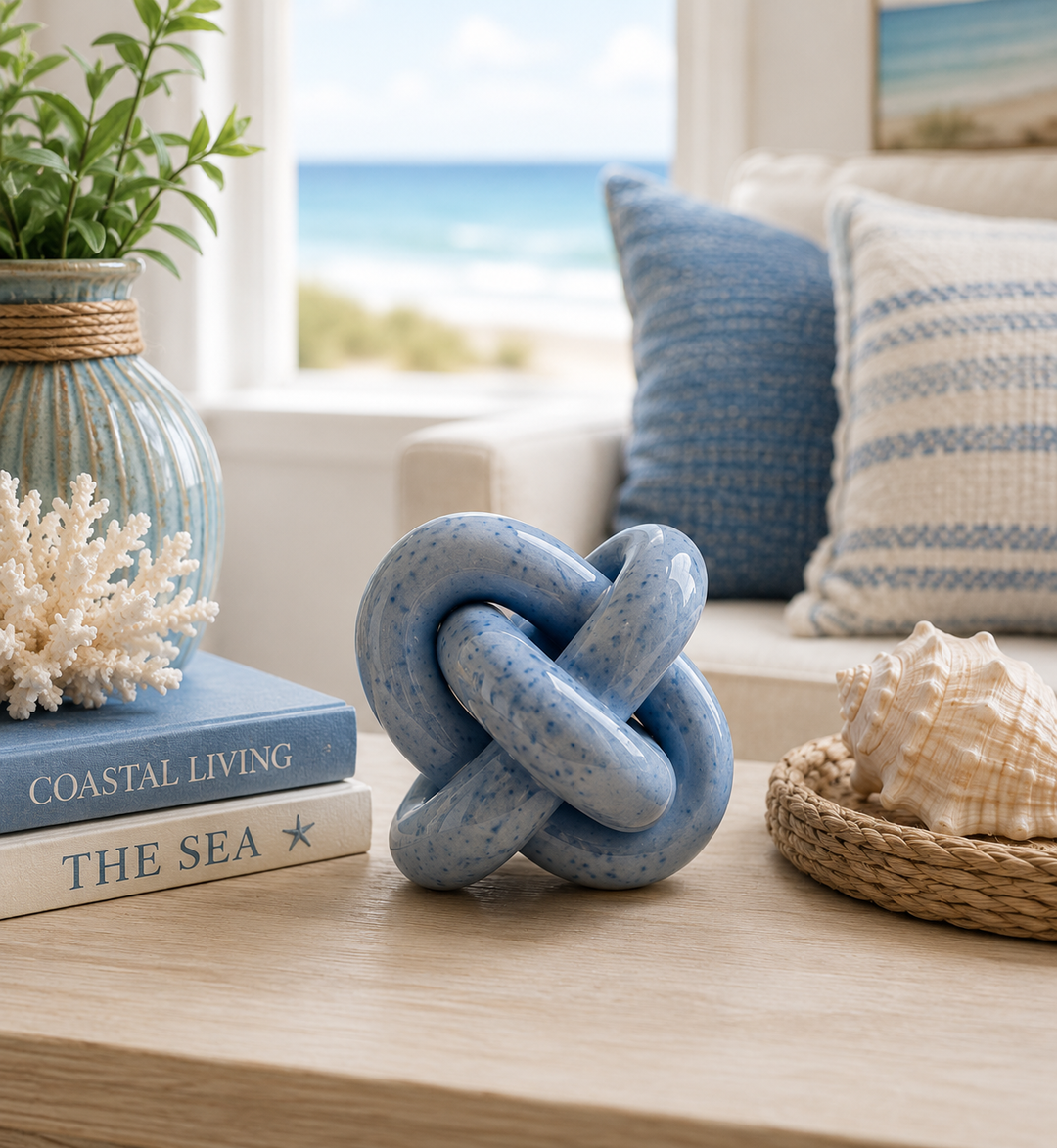 Coastal Blue Ceramic Knot Sculpture