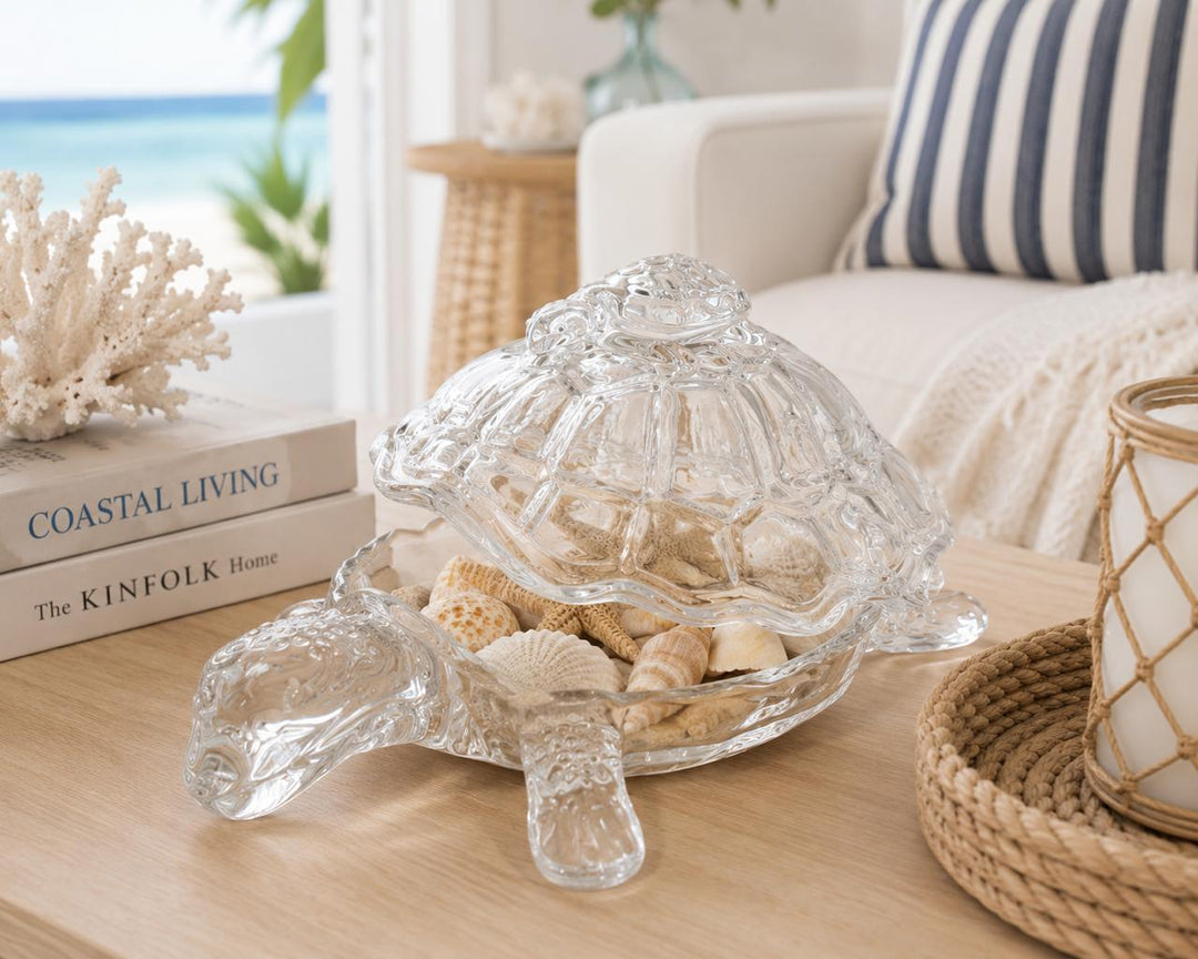 Clear Glass Turtle Decorative Bowl with Lid
