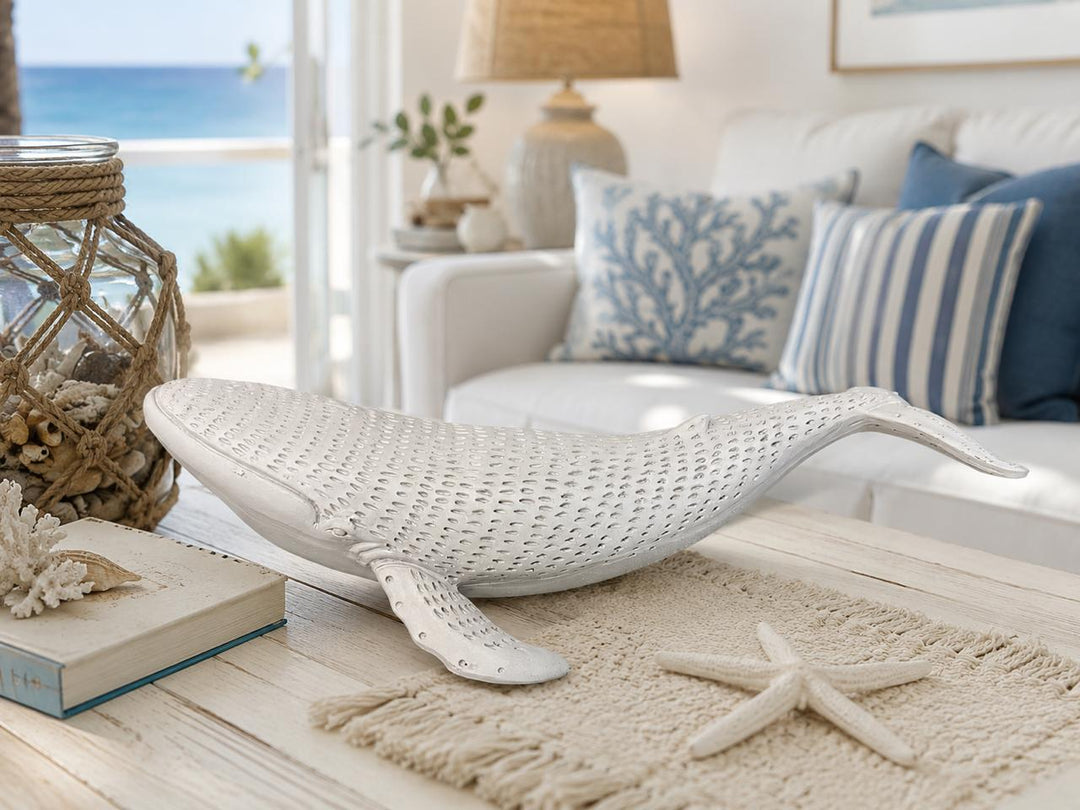 Coastal White Whale Decorative Sculpture