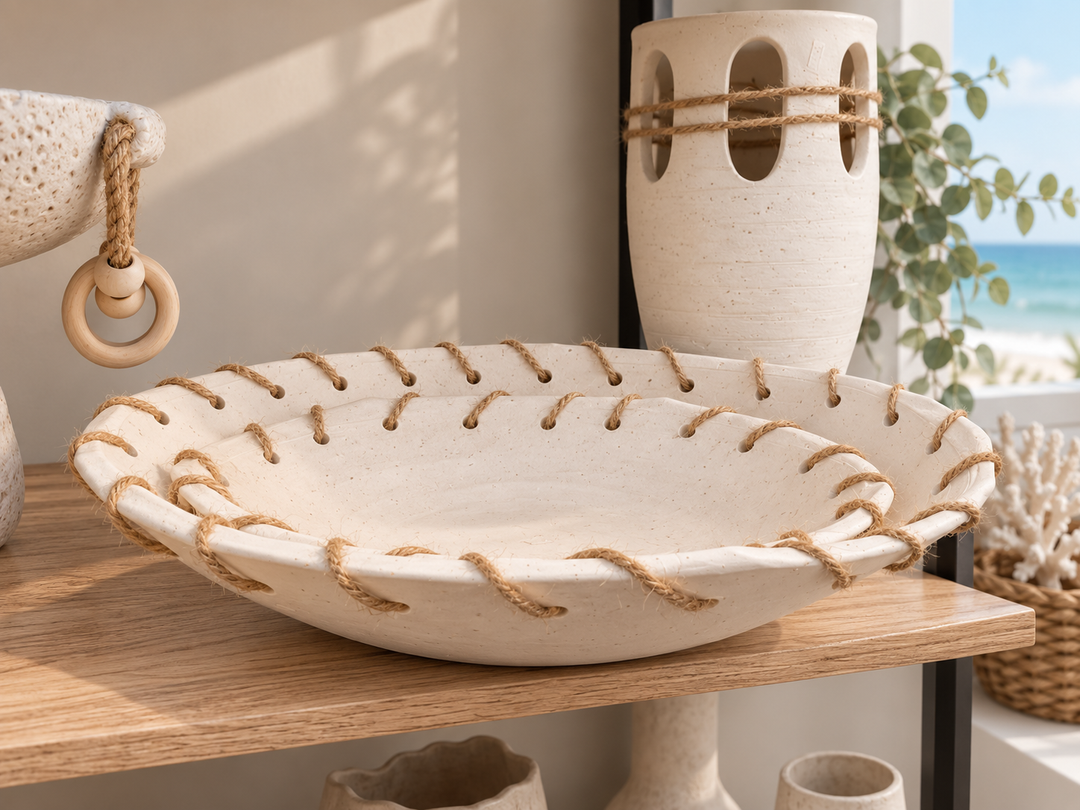 Coastal Handwoven Rope Decorative Ceramic Bowl set of 2