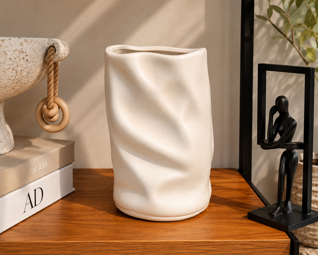 Modern Sculptural Ceramic Vase – Ivory Organic Design