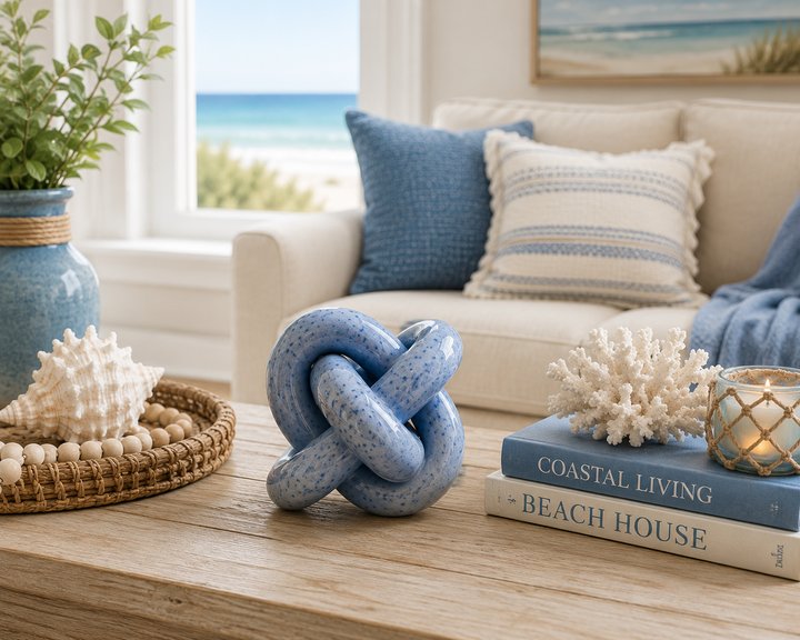 Coastal Blue Ceramic Knot Sculpture