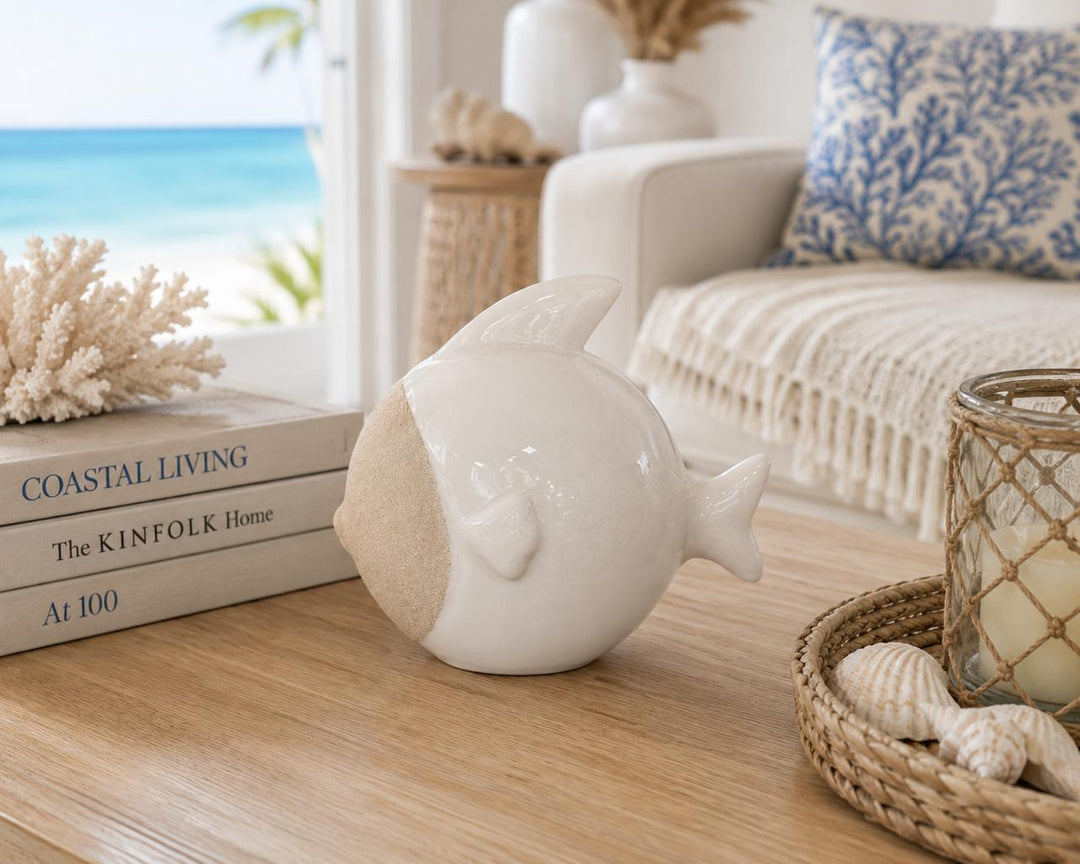 Coastal White Ceramic Fish Sculpture
