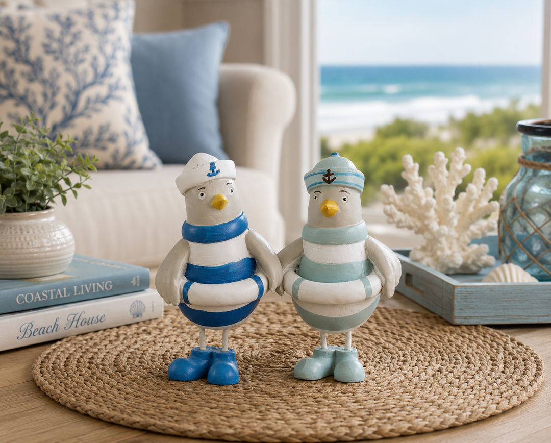 Coastal Seagull Sailor Figurine Set