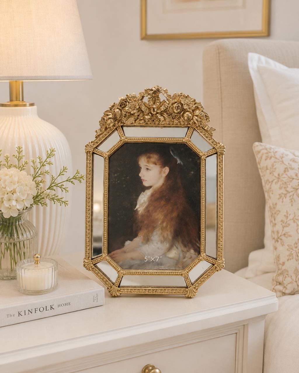 Ornate Antique Gold Mirrored Tabletop Photo Frame
