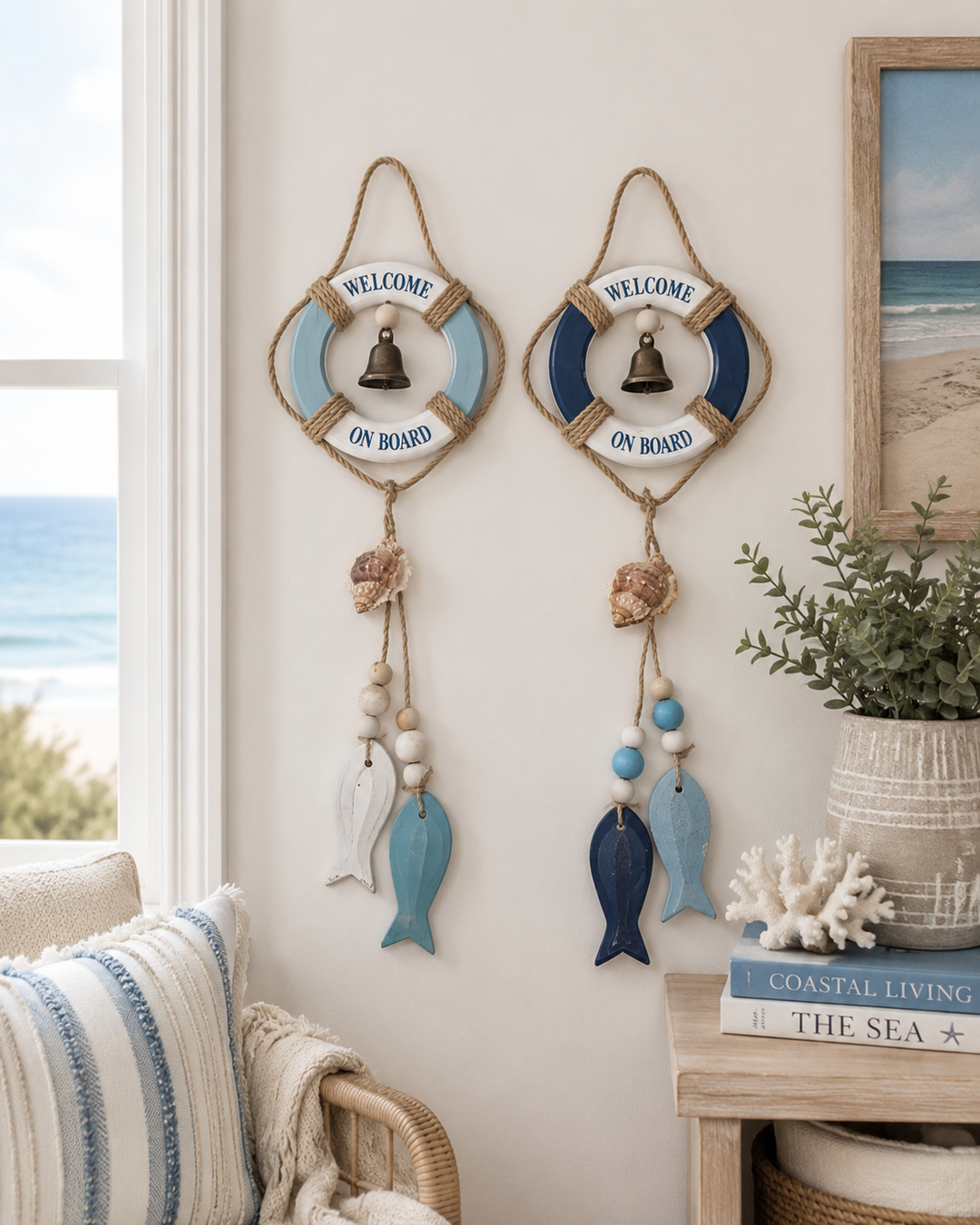 Welcome Aboard Nautical Lifebuoy Wall Hanging with Bell