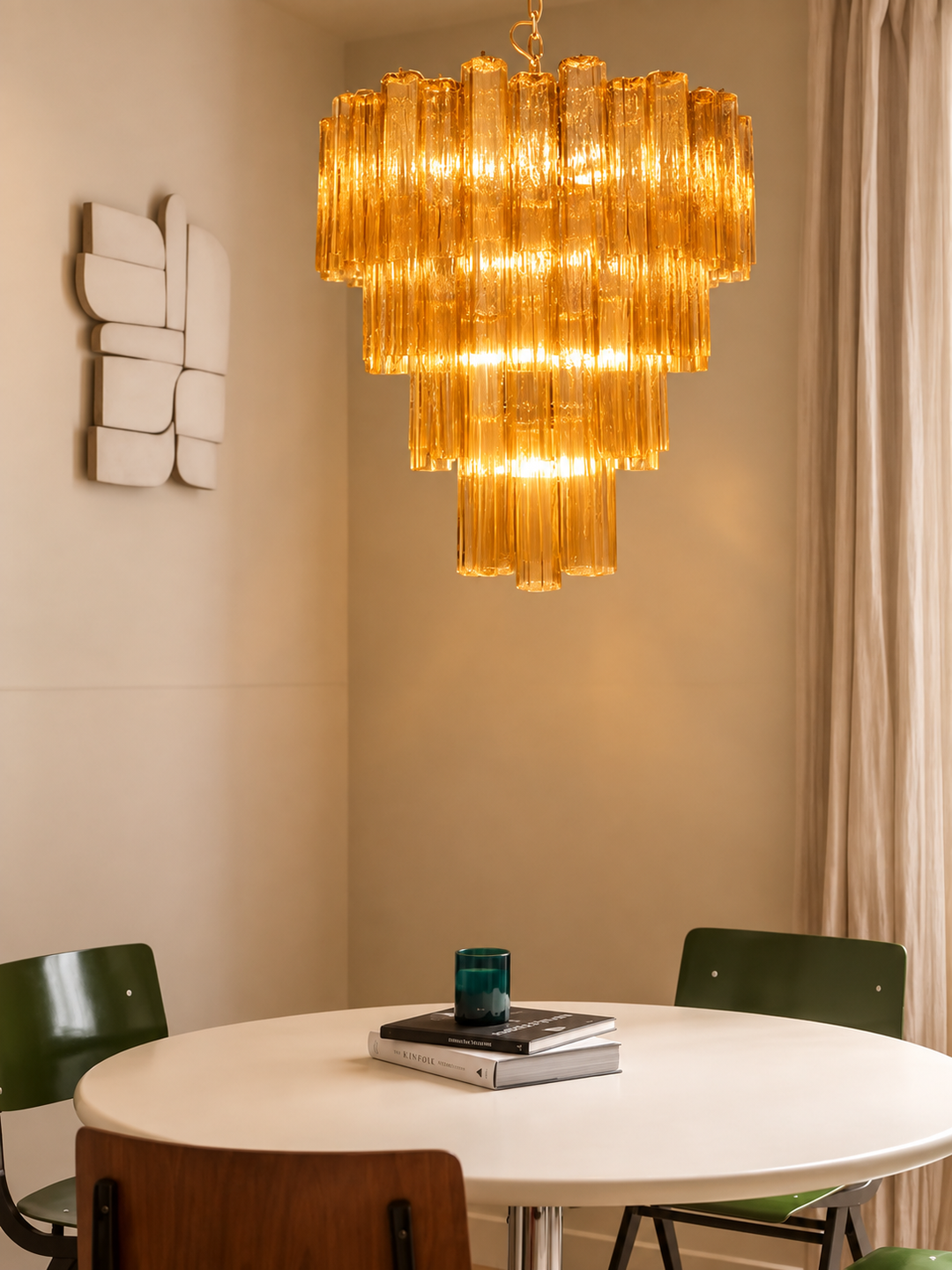 Luxury Mid-Century Tiered Amber Murano Glass Tronchi Chandelier