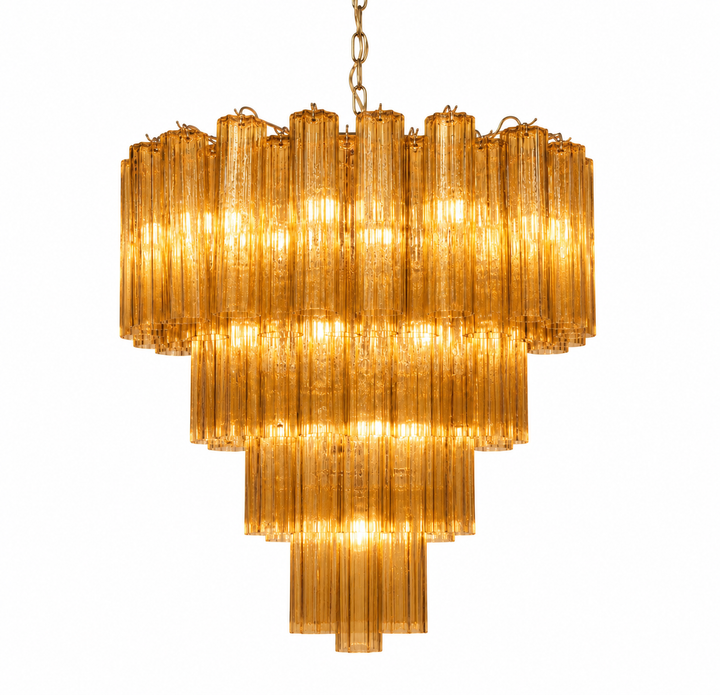 Luxury Mid-Century Tiered Amber Murano Glass Tronchi Chandelier