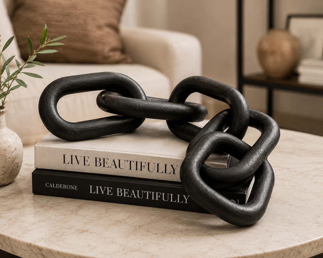 Modern Black Wooden Chain Link Sculpture