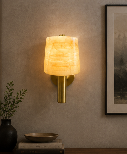 Luxury Alabaster Wall Sconce with Antique Brass Stem
