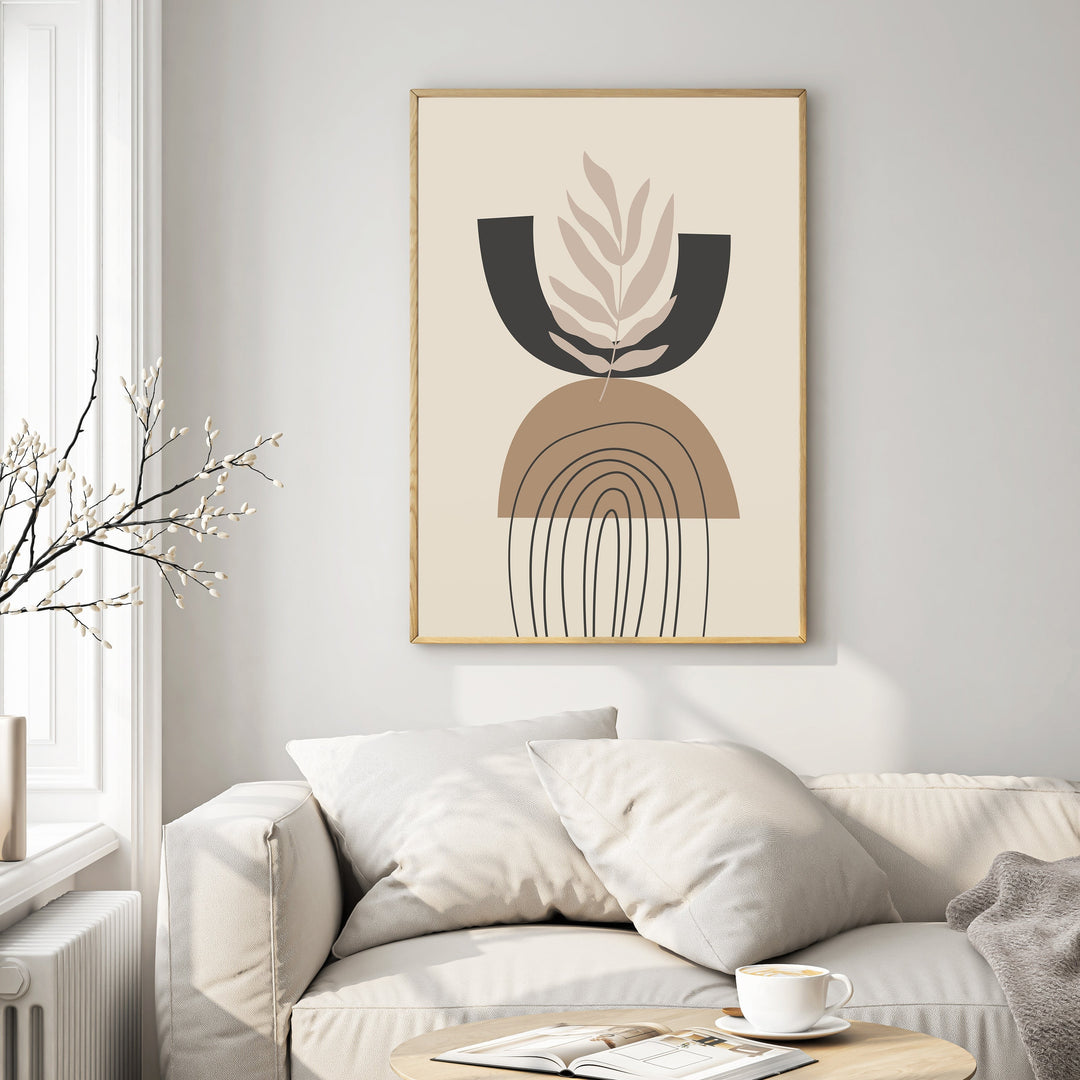 Wadi Home abstract botanical arch wall art with earthy tones and minimalist design. Features organic shapes and rainbow elements.