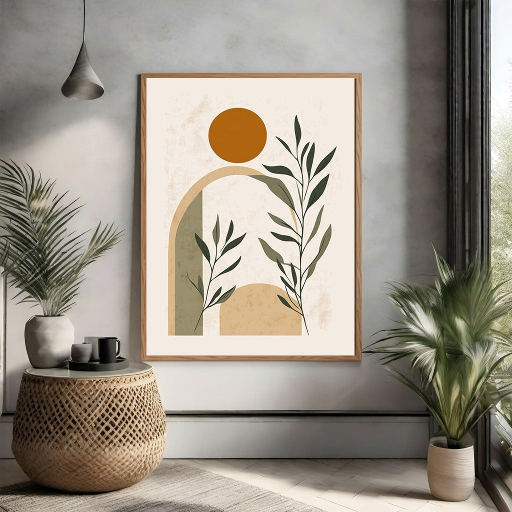 Wadi Home abstract botanical archway wall art with earthy tones and minimalist design.