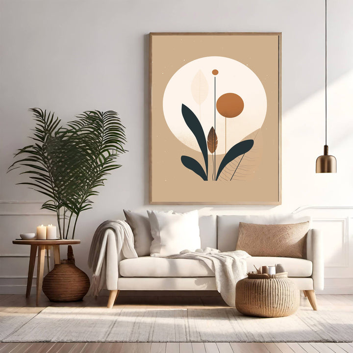 Wadi Home abstract botanical circle wall art with earthy tones and minimalist design.
