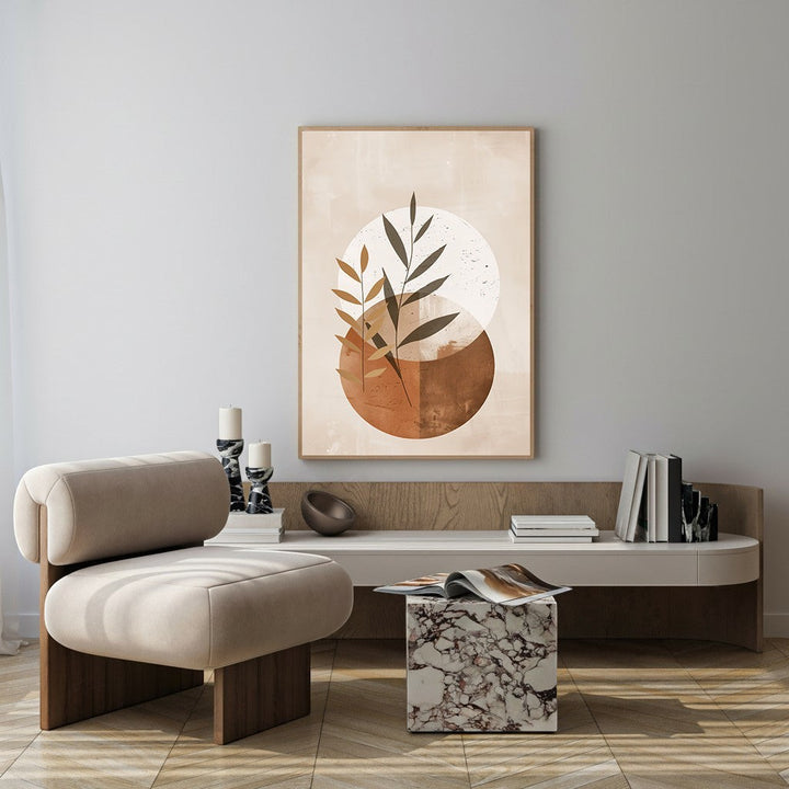 Wadi Home abstract botanical circles wall art in terracotta and neutral tones, featuring overlapping circles and plant stems.