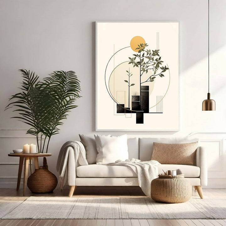 Wadi Home abstract botanical tree wall art with minimalist design, neutral colors, and geometric elements.