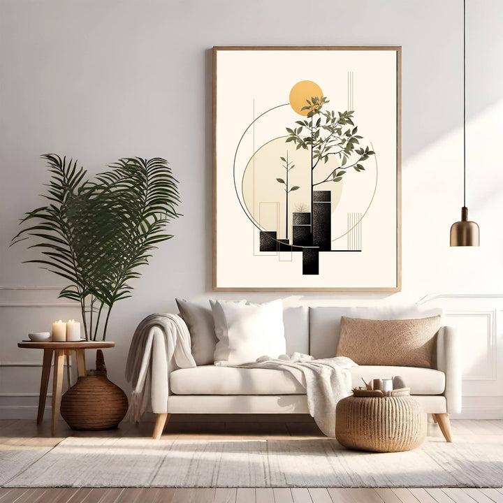 Wadi Home abstract botanical tree wall art with minimalist design, neutral colors, and geometric elements.